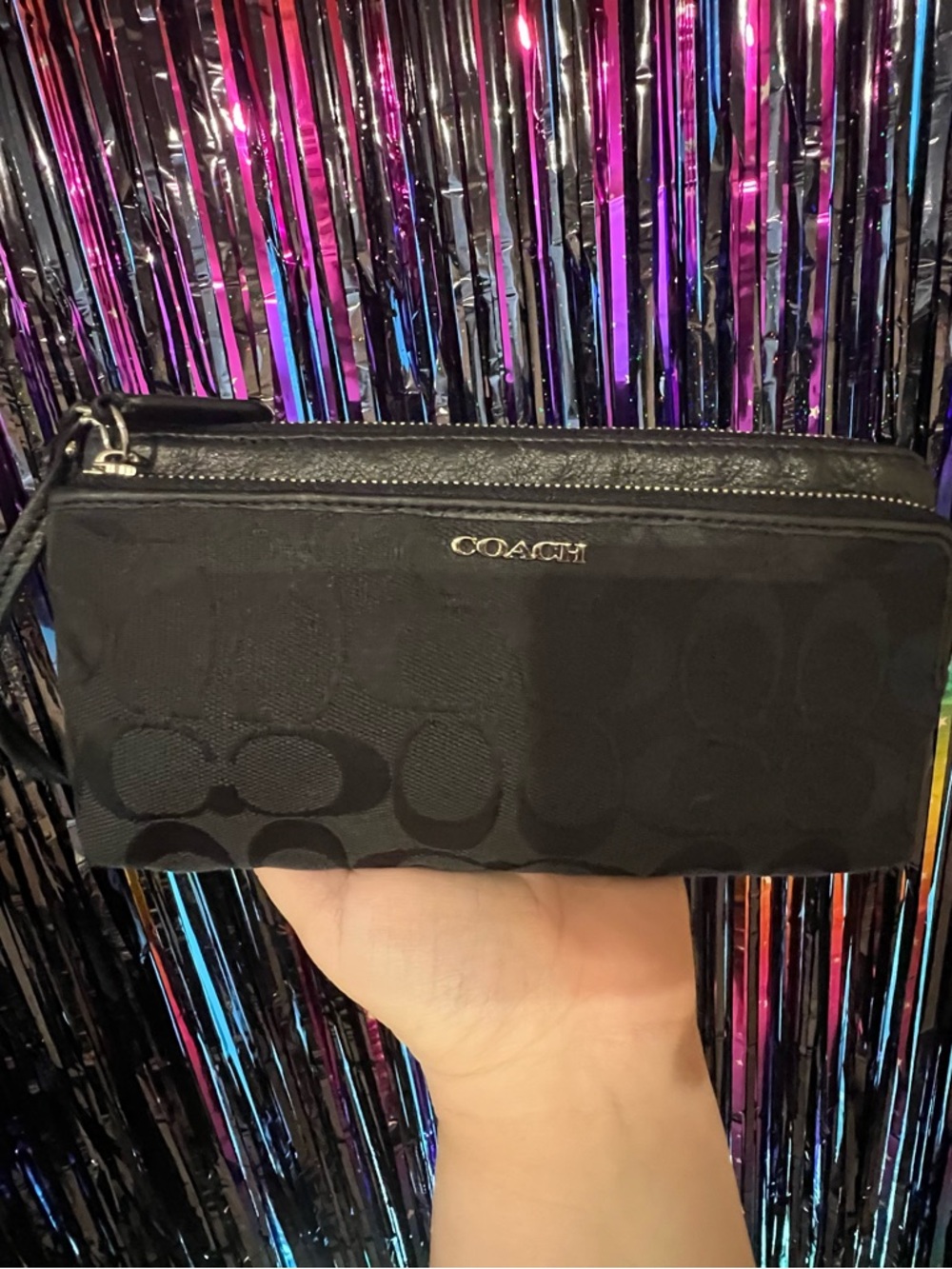 Coach Black Signature Zip Wristlet - Picture 2 of 9